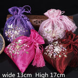 Satin Drawstring Jewelry Pouch Embroidery Gift Bags 2pcs/lot