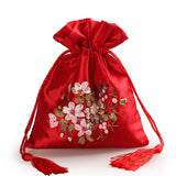 Satin Drawstring Jewelry Pouch Embroidery Gift Bags 2pcs/lot