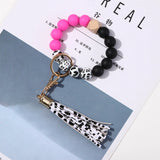 Silicone Bead Wood Charm Bracelet Leather Tassel