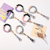 Silicone Bead Wood Charm Bracelet Leather Tassel