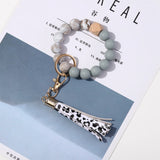 Silicone Bead Wood Charm Bracelet Leather Tassel