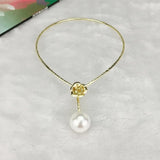 Pearl Alloy Torques Choker Necklace Metal Flower Collar for Women