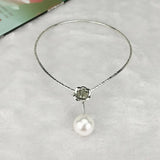 Pearl Alloy Torques Choker Necklace Metal Flower Collar for Women
