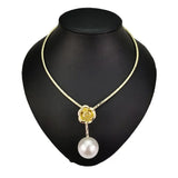 Pearl Alloy Torques Choker Necklace Metal Flower Collar for Women