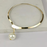 Simulated Pearl Pendant Metal Choker Necklace for Women