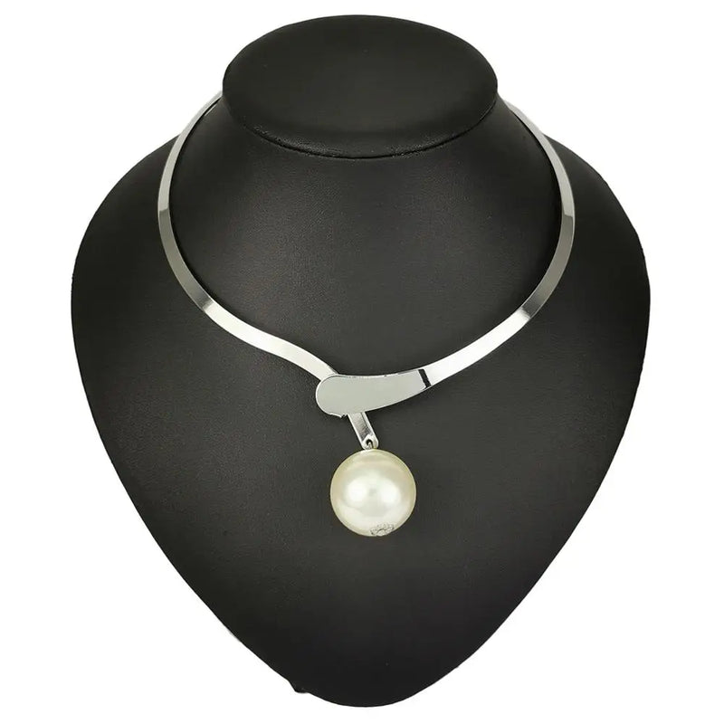 Simulated Pearl Pendant Metal Choker Necklace for Women