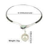 Simulated Pearl Pendant Metal Choker Necklace for Women