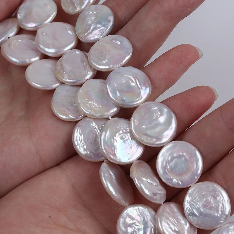 Large 18-19mm Freshwater Pearl Strand Coin Shape Beads for Jewelry Making