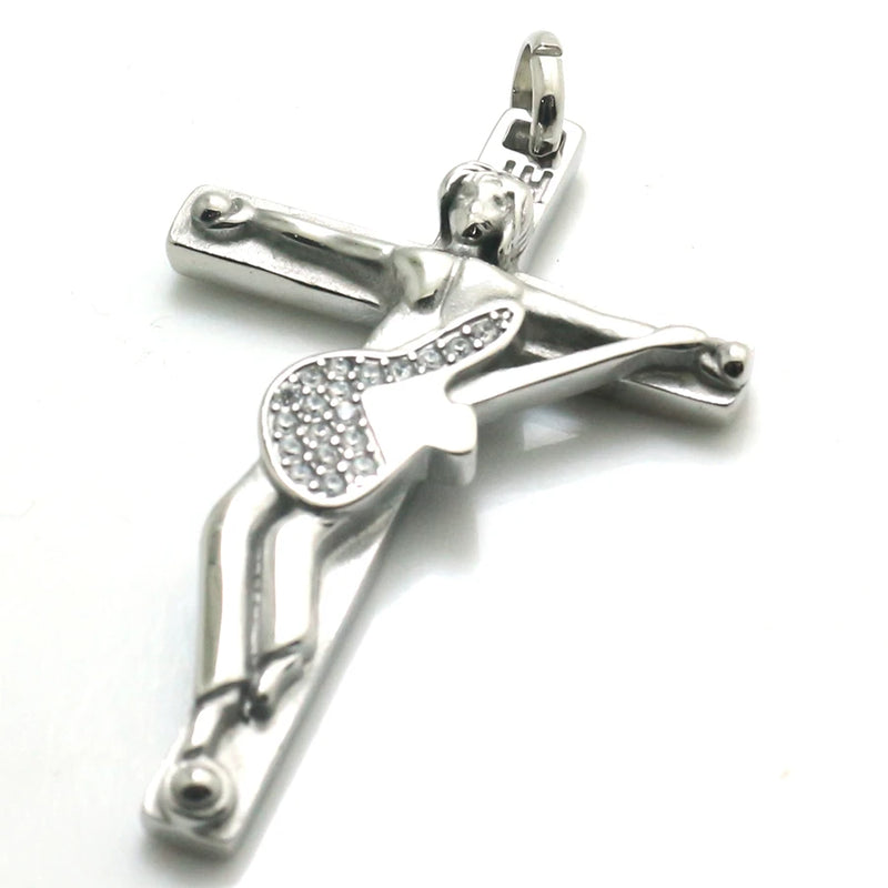 Large Stainless Steel Clean Stone Cross Pendant