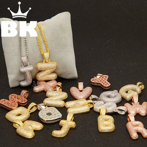 Bling CZ Bubble Initial Letters Pendant Copper A-Z Necklace