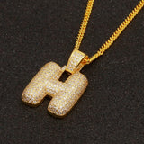 Bling CZ Bubble Initial Letters Pendant Copper A-Z Necklace