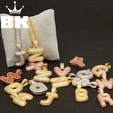Bling CZ Bubble Initial Letters Pendant Copper A-Z Necklace