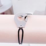 Sterling Silver Handcuffs Bracelet With Rope Men's Bangle