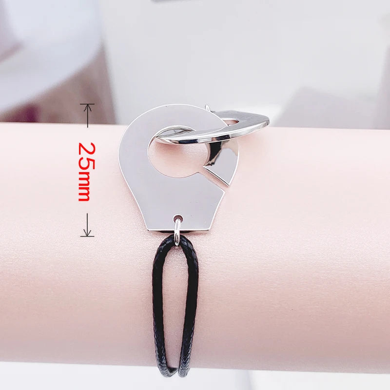 Sterling Silver Handcuffs Bracelet With Rope Men's Bangle