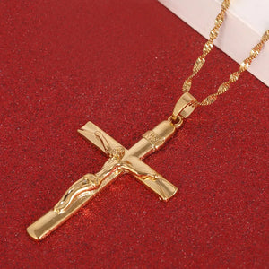 Big Size Cross Necklace Crucifix Jesus Pendant Men Chain Catholic Jewelry