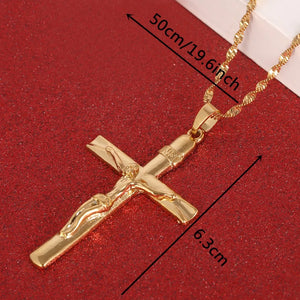 Big Size Cross Necklace Crucifix Jesus Pendant Men Chain Catholic Jewelry