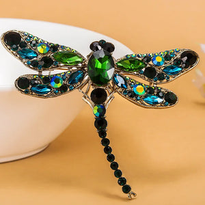 Dragonfly Brooch Jewelry Rhinestone Crystal Bouquet Vintage Hijab Pin