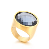 Big Size Engagement Rings Stainless Steel Silver K with Grey Green Stone
