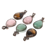 Natural Crystal Stone Pendant Antique Wire Wrap Water Drop Charms