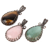 Natural Crystal Stone Pendant Antique Wire Wrap Water Drop Charms