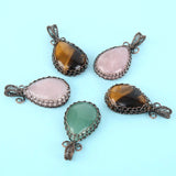 Natural Crystal Stone Pendant Antique Wire Wrap Water Drop Charms