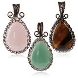 Natural Crystal Stone Pendant Antique Wire Wrap Water Drop Charms