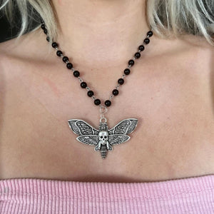 Skull Dead Moth Head Necklace Halloween Goth Animal Charm