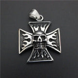 Fire Ghost Skull Pendant Stainless Steel Biker Style Cross Man Pendant