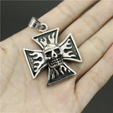 Fire Ghost Skull Pendant Stainless Steel Biker Style Cross Man Pendant