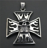 Fire Ghost Skull Pendant Stainless Steel Biker Style Cross Man Pendant