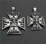 Fire Ghost Skull Pendant Stainless Steel Biker Style Cross Man Pendant