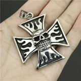 Fire Ghost Skull Pendant Stainless Steel Biker Style Cross Man Pendant