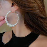 Geometric Circle Pearl Beaded Hoop Earrings for Women