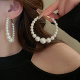 Geometric Circle Pearl Beaded Hoop Earrings for Women