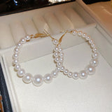 Geometric Circle Pearl Beaded Hoop Earrings for Women