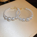 Geometric Circle Pearl Beaded Hoop Earrings for Women