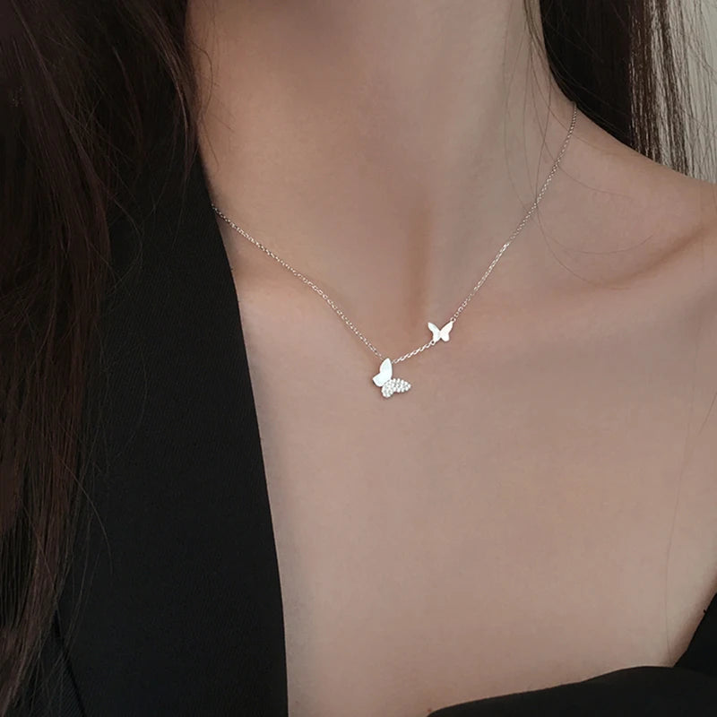 Butterfly CZ Silver Chain Necklace for Women SN2310
