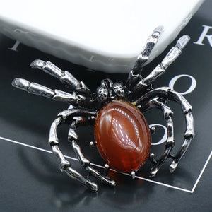 Spider Pendant Necklace Reiki Healing Natural Stone Agate Opal Quartz Crystal