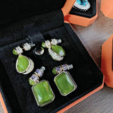 Emerald Crystal Drop Earrings Purple CZ Plated Bridal Silver Jewelry