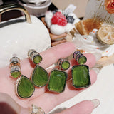 Emerald Crystal Drop Earrings Purple CZ Plated Bridal Silver Jewelry