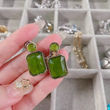 Emerald Crystal Drop Earrings Purple CZ Plated Bridal Silver Jewelry