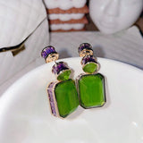 Emerald Crystal Drop Earrings Purple CZ Plated Bridal Silver Jewelry