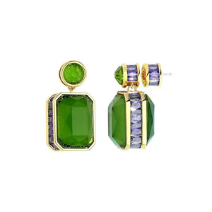 Emerald Crystal Drop Earrings Purple CZ Plated Bridal Silver Jewelry
