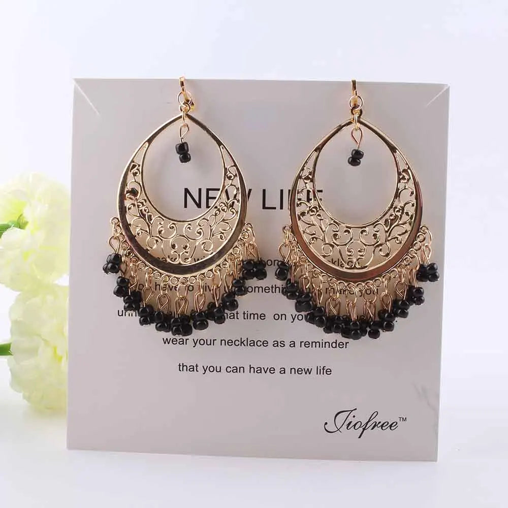 Retro Vintage Beads Clip On Earrings for Women