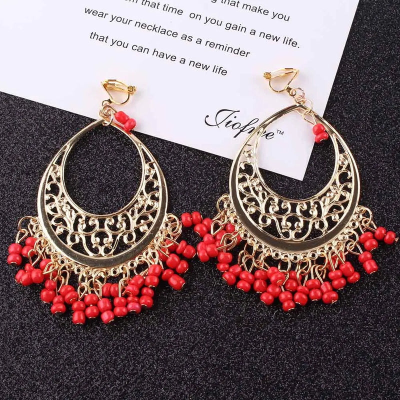 Retro Vintage Beads Clip On Earrings for Women