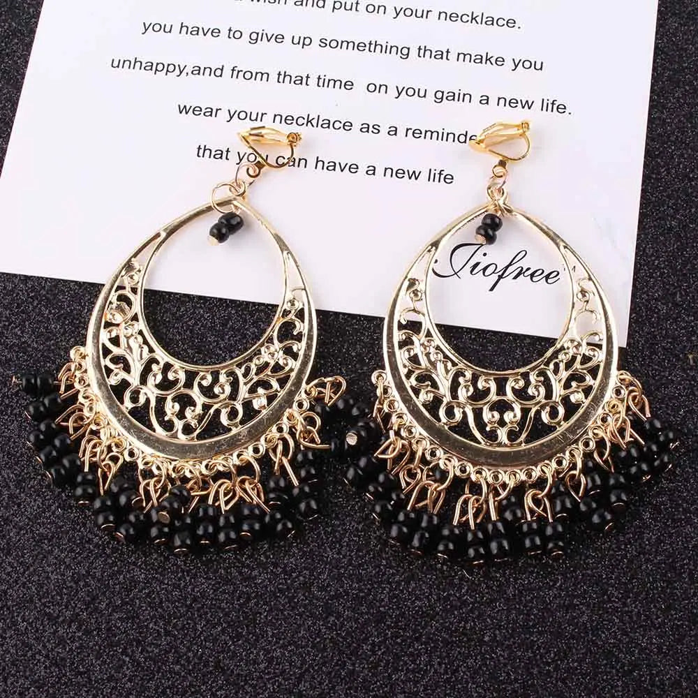 Retro Vintage Beads Clip On Earrings for Women