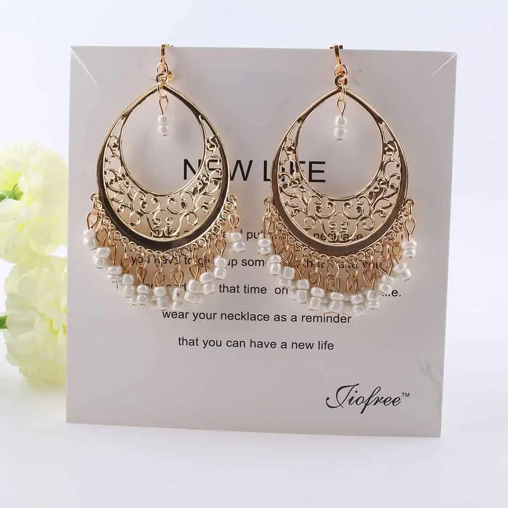 Retro Vintage Beads Clip On Earrings for Women