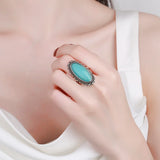 Natural Turquoise Ring S925 Sterling Silver Retro Fine Jewelry