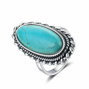 Natural Turquoise Ring S925 Sterling Silver Retro Fine Jewelry