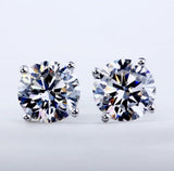 Big Stone 4 claws 5-9mm Round Diamond Earrings 925 Silver Stud Jewelry